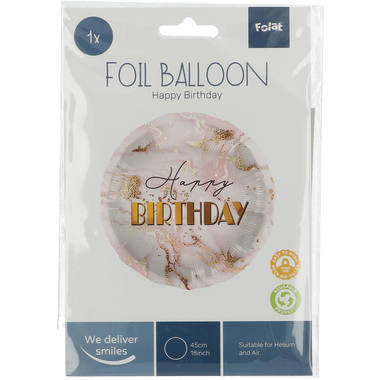Folieballon Verjaardag Marmer Roze/Goud - 45 cm 2