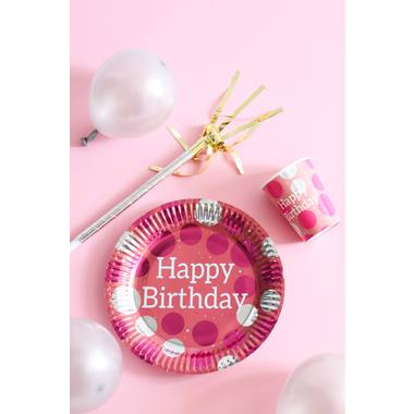 Disposable Plates Glossy Pink 'Happy Birthday' 23cm - 8 pieces 2