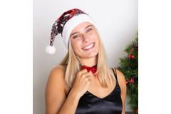 Christmas Hat Reversible Sequins Red-Silver 3