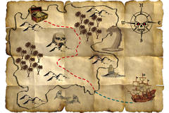 Red Pirate Treasure Map - 4 pieces