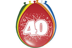 Balony 40th Birthday / Anniversary różne kolory - 8 sztuk