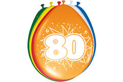 Balony na 80 urodziny różne kolory - 8 sztuk
