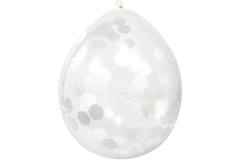 Balony z białym konfetti 30 cm - 4 sztuki