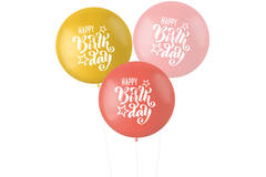 Balony XL 'Happy birthday!' Różowy/Czerwony 80cm - 3 sztuk