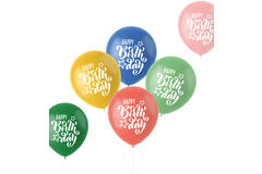 Balony Retro 'Happy Birthday' Wielokolorowe 33cm - 6 sztuk