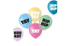 Ballonnen Pastel 'Hip Hip Hooray' Meerkleurig 33cm - 6 stuks