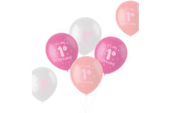 Balony 'It is my 1st Birthday!' Różowy 33cm - 6 sztuk 1