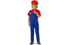 Red Super Plumber Costume - Children's size L 134-152