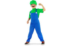 Green Super Plumber Costume - Children's size M 116-134