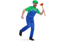 Green Super Plumber Costume for Men - Size M-L