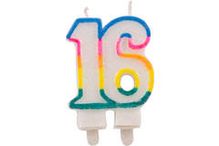 16th Birthday Glitter Candles with 2 holders
