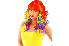 Wig Long Hair with Fringe and Rainbow Curls