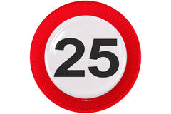 25th Birthday Traffic Sign Paper Plates - 8 pieces