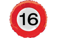 16th Birthday Traffic Sign Foil Balloon - 46 cm