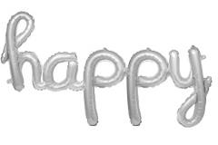 Balon foliowy 'Happy' Silver - 90 x 42 cm