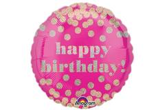Palloncino Foil Happy Birthday Rosa Punteggiato - 43 cm