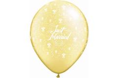 Ballons 'Just Married' Blumen Elfenbeinfarben 28cm - 100 Stück