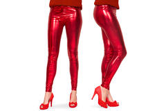 Leggings Metallic-Look Rot - Größe L-XL