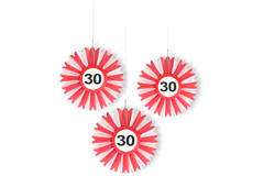 30th Birthday Traffic Sign Honeycomb Fan - 3 pieces