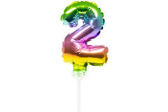 Folieballon Taart Topper Regenboog Cijfer 2 - 13 cm 1