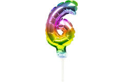 Folienballon Tortendeko Regenbogen Zahl 6 - 13cm 1