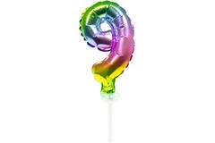 Foil Balloon Cake Topper Rainbow Number 9 - 13cm 1