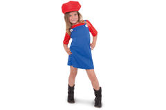 Red Super Plumber Costume for Girls - Size 134-152 1