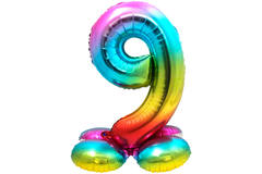 Foil Balloon with Base Number 9 Rainbow - 72 cm