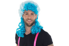 Neonowa niebieska peruka afro z długimi lokami