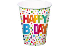 Happy Bday Disposable Cups with Dots 250 ml - 8 pieces
