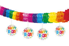Happy Bday Garland with Dots and Hangers - 4 m