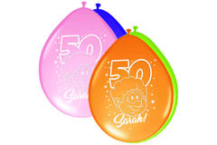 50th Birthday Sarah Rainbow Balloons 30cm - 8 pieces 1