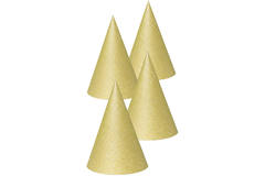 Gold coloured Glitter Party hats 16 cm - 4 pieces