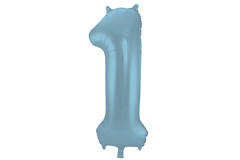 Palloncino Stagnola Numero 1 Blu Pastello Metallizzato Opaco - 86 cm