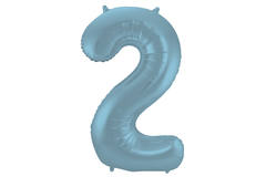 Folieballon Cijfer 2 Pastel Blauw Metallic Mat - 86 cm