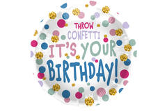 Balon foliowy Urodziny Throw Confetti - 45 cm 1