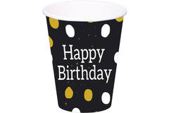 Cups Glossy Black 'Happy Birthday' 250ml - 8 pieces 1
