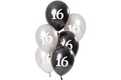 Ballonnen Glossy Black 16 Jaar 23cm - 6 stuks