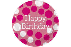 Disposable Plates Glossy Pink 'Happy Birthday' 23cm - 8 pieces