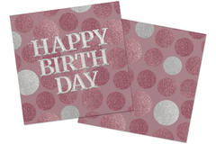 Servietten Glossy Pink 'Happy Birthday' 33x33cm - 20 Stück