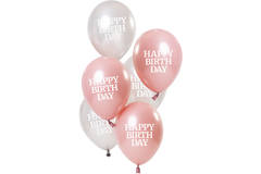 Ballonnen Glossy Pink 'Happy Birthday' 23cm - 6 stuks