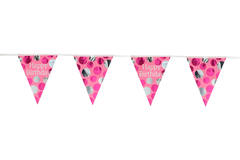 Bunting Garland Glossy Pink 'Happy Birthday' - 4 m