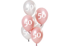 Balony Glossy Pink 50 lat 23cm - 6 sztuk