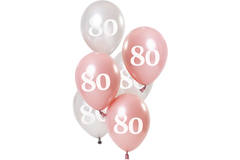 Balony Glossy Pink 80 lat 23cm - 6 sztuk