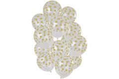 Balloons Small Dots Gold Transparent 33cm - 15 pieces