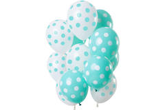 Balloons Polka Dots Mint-White 30cm - 12 pieces