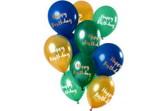Balony 'Happy Birthday' zielono-złote 33cm - 12szt