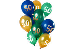 Ballonnen 50 Jaar Groen-Goud 33cm - 12 stuks