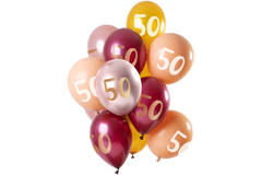 Ballonnen 50 Jaar Roze-Goud 33cm - 12 stuks