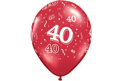 Balony 40-te Urodzinowe / Rocznicowe Rubinowy 28cm - 25szt